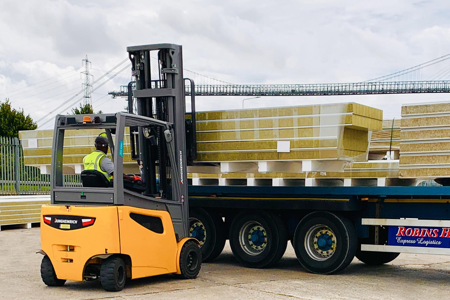 Grantlife Cladding/ Loading panel with forklift/ Newport/ South Wales